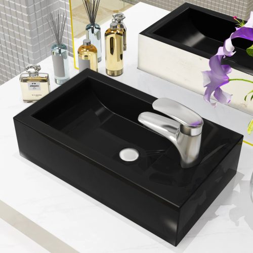 Umivaonik s otvorom pravokutni keramički crni 46x25,5x12 cm