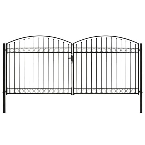 Dvostruka vrata za ogradu s lučnim vrhom čelična 400x200 cm crna