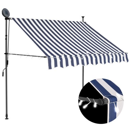 Tenda na ručno uvlačenje s LED svjetlima 150 cm plavo-bijela