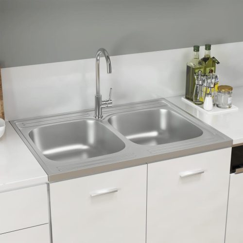 Kuhinjski sudoper s dva korita srebrni 800x600x155 mm čelični