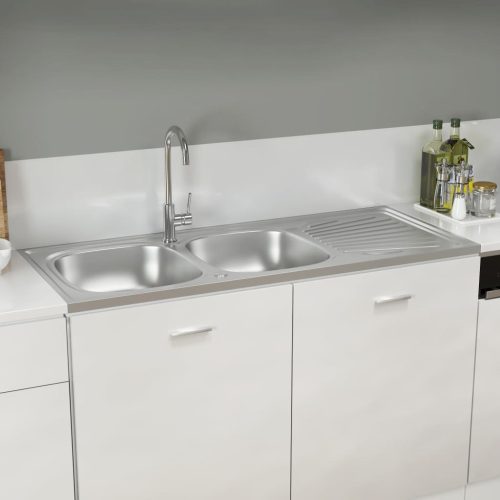 Kuhinjski sudoper s dva korita srebrni 1200x500x155 mm čelični