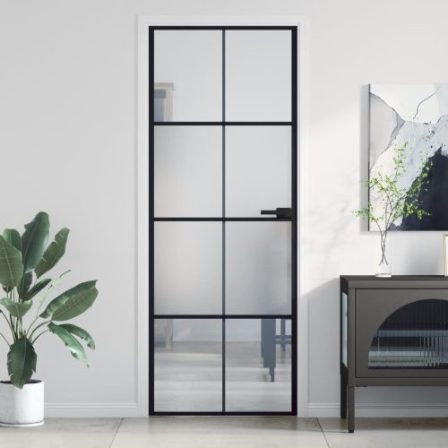 Sobna vrata tanka crna 76 x 201,5 cm kaljeno staklo i aluminij