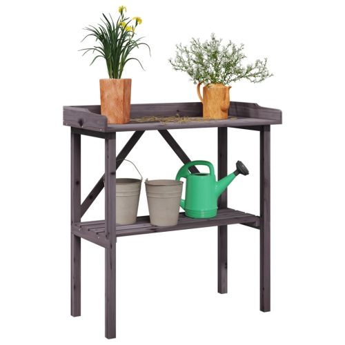Stol za biljke s policom sivi 78x38x82,5 cm masivna jelovina