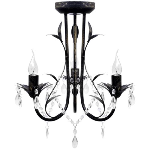Luster s kristalnim perlama Art Noveau metalni crni 3X E14 svjetiljke