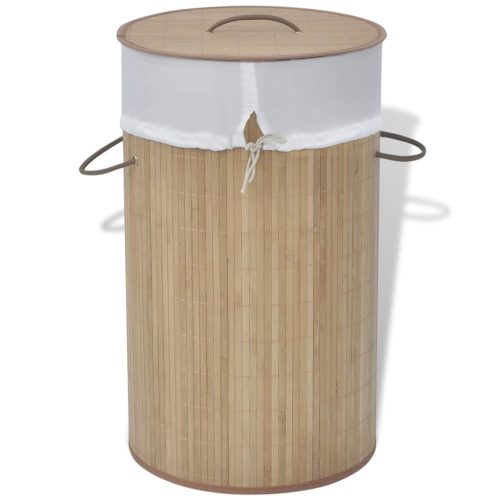 242723  Bamboo Laundry Bin Round Natural