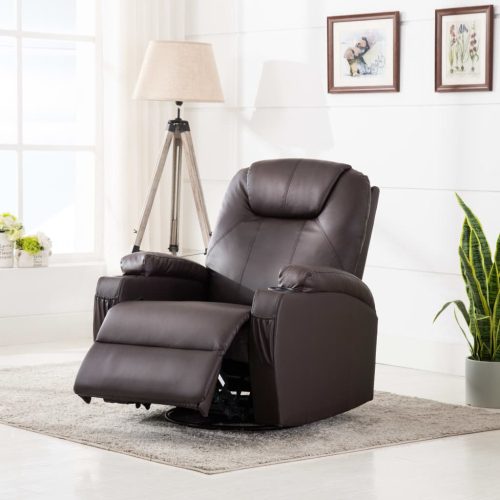 Ljuljajuća masažna fotelja od umjetne kože smeđa