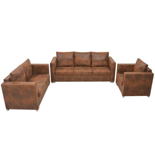 3-dijelni set sofa od umjetne brušene kože