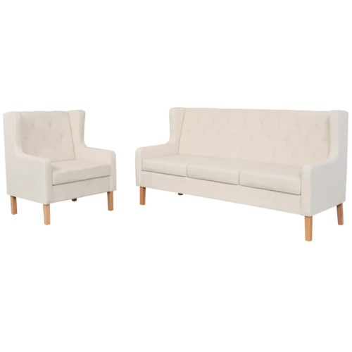 2-dijelni set sofa od tkanine krem bijeli