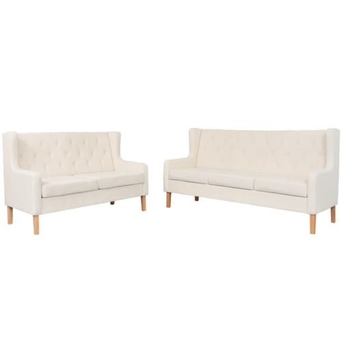 2-dijelni set sofa od tkanine krem bijeli