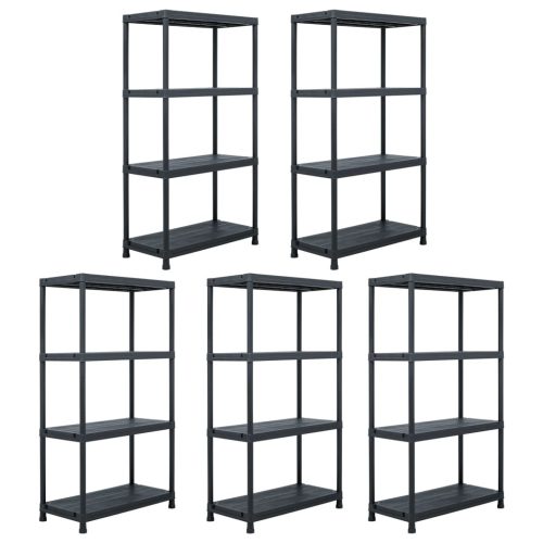 Stalci za pohranu 5 kom crni 60 x 30 x 138 cm plastični