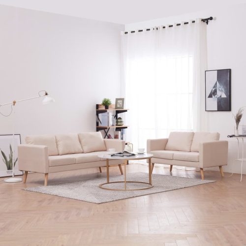 2-dijelni set sofa od tkanine krem