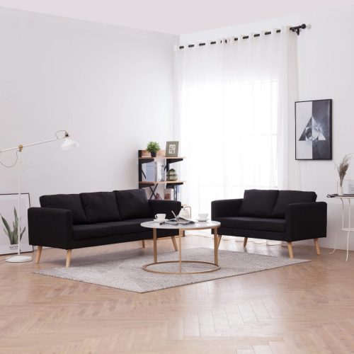 2-dijelni set sofa od tkanine crni