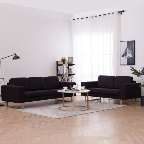 2-dijelni set sofa od tkanine crni