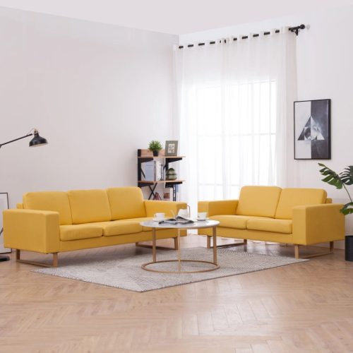 2-dijelni set sofa od tkanine žuti