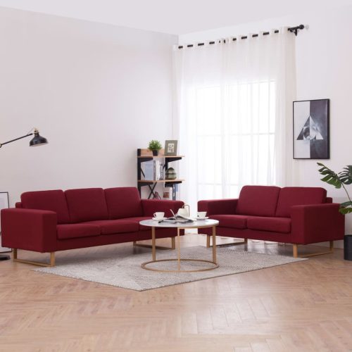 2-dijelni set sofa od tkanine crvena boja vina