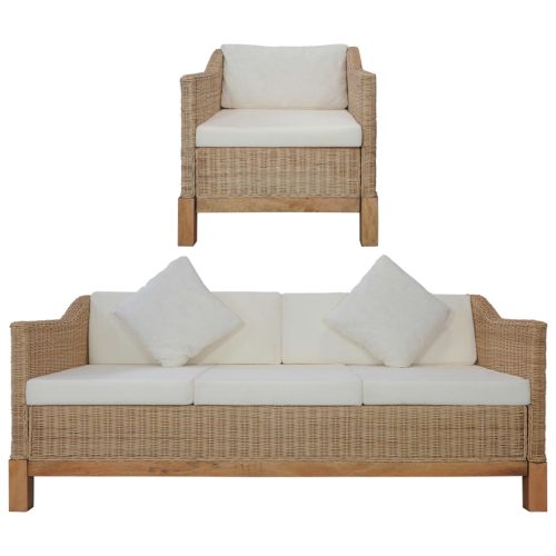 2-dijelni set sofa od prirodnog ratana s jastucima