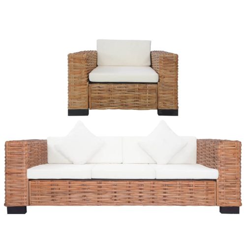 2-dijelni set sofa od prirodnog ratana s jastucima