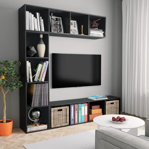 3-dijelni set ormarića za knjige/TV crni 180 x 30 x 180 cm