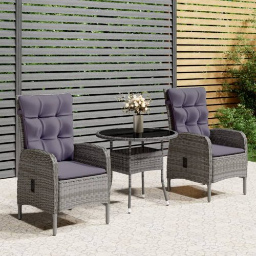 3-dijelni vrtni bistro set od poliratana sivi