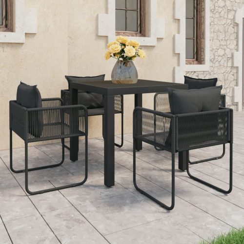 5-dijelni vrtni blagovaonski set od PVC ratana crni
