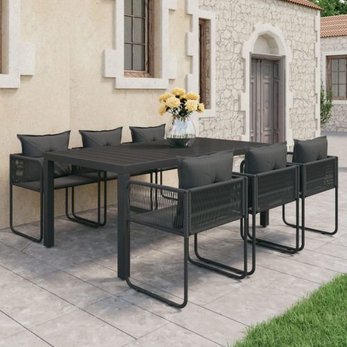 7-dijelni vrtni blagovaonski set od PVC ratana crni