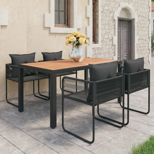 5-dijelni vrtni blagovaonski set od PVC ratana crno-smeđi