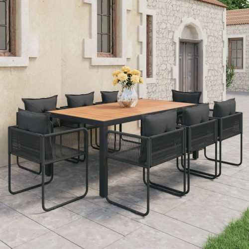 9-dijelni vrtni blagovaonski set od PVC ratana crno-smeđi