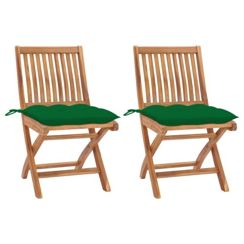 Vrtne stolice sa zelenim jastucima 2 kom od masivne tikovine