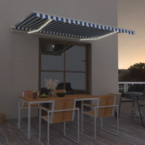 Tenda na ručno uvlačenje s LED svjetlom 450x350 cm plavo-bijela