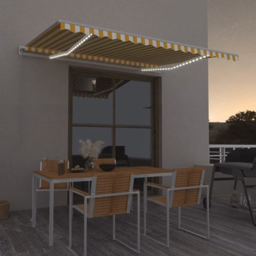 Tenda na ručno uvlačenje s LED svjetlima 450x350 cm žuto-bijela