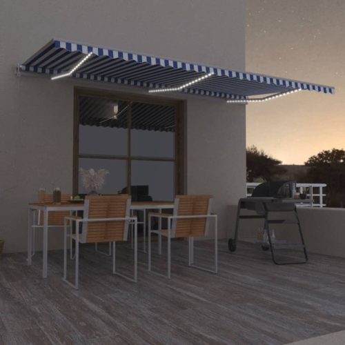 Automatska tenda sa senzorom LED 600x350 cm plavo-bijela