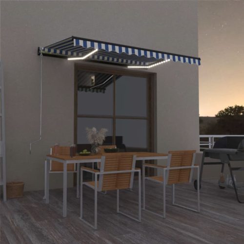 Tenda na ručno uvlačenje s LED svjetlom 350x250 cm plavo-bijela