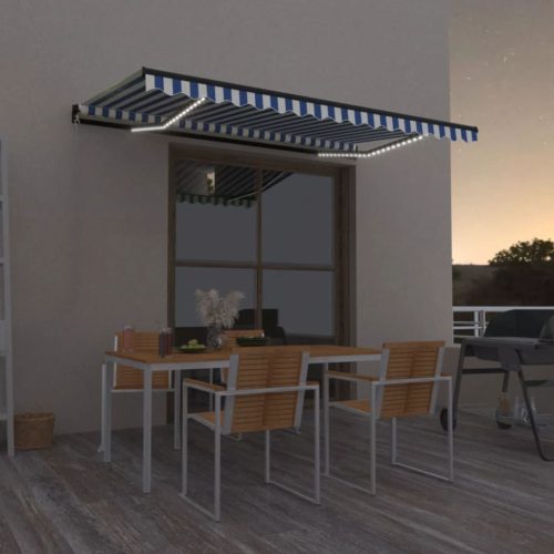 Tenda na ručno uvlačenje s LED svjetlom 450x300 cm plavo-bijela