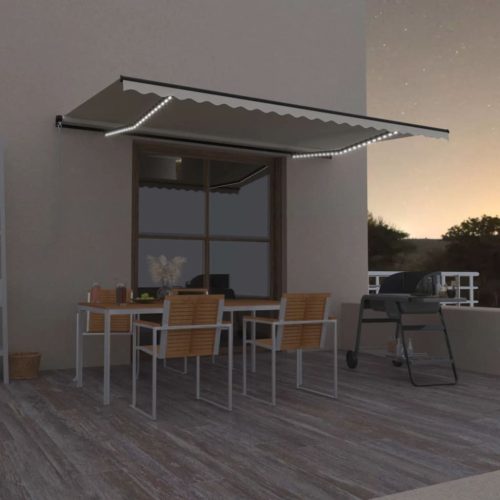 Tenda na ručno uvlačenje s LED svjetlima 500x300 cm krem