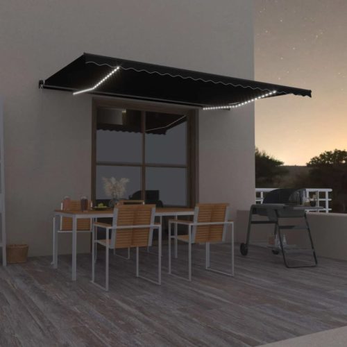 Tenda na ručno uvlačenje s LED svjetlima 500x350 cm antracit