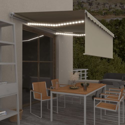 Tenda na ručno uvlačenje s roletom i LED svjetlima 4 x 3 m krem