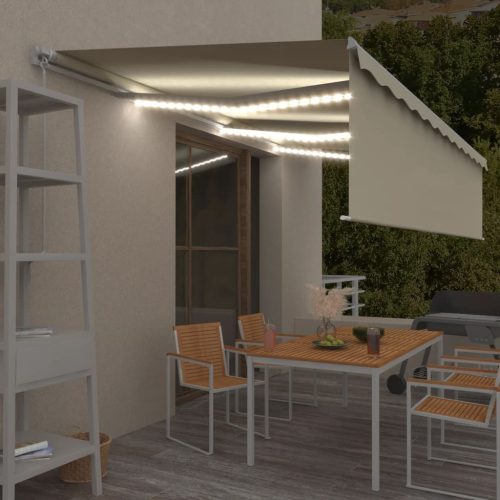 Tenda na ručno uvlačenje s roletom i LED svjetlima 6 x 3 m krem