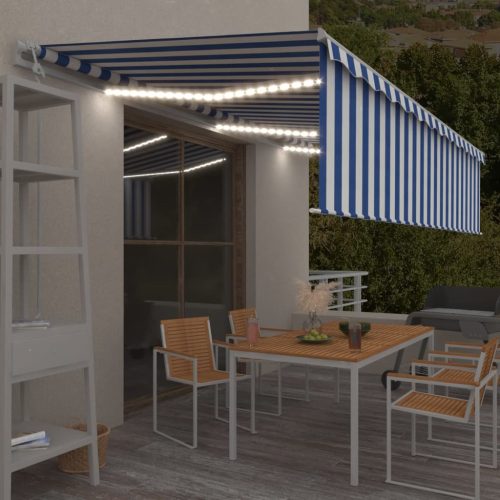 Automatska tenda s roletom i senzorom LED 6 x 3 m plavo-bijela