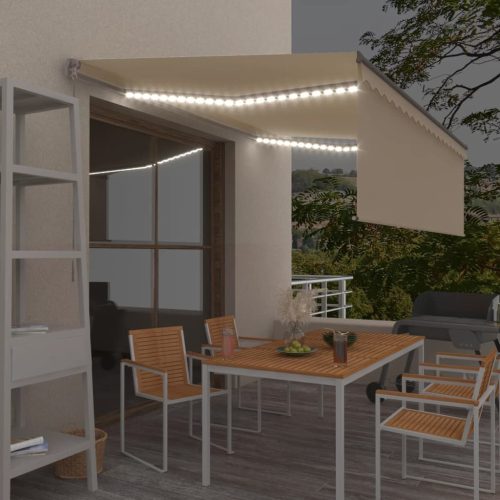 Tenda na ručno uvlačenje s roletom i LED svjetlima 4 x 3 m krem