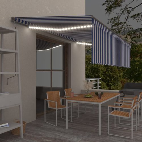 Automatska tenda s roletom i senzorom LED 5 x 3 m plavo-bijela