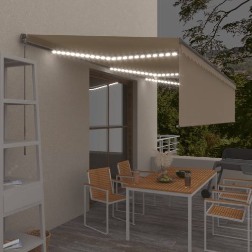 Tenda na ručno uvlačenje s roletom i LED svjetlima 6 x 3 m krem