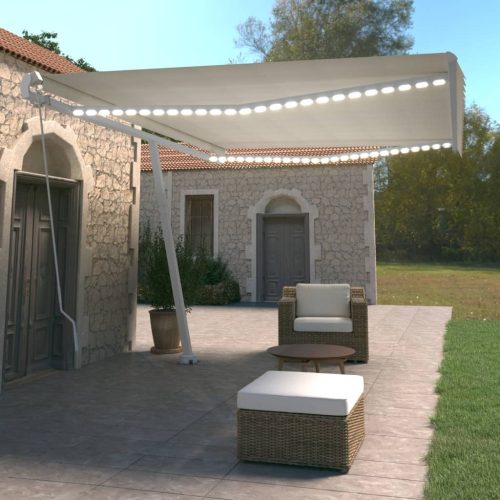 Tenda na ručno uvlačenje s LED svjetlima 500x350 cm krem