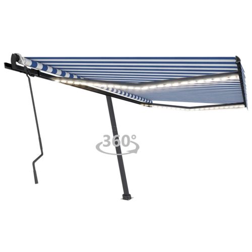 Tenda na ručno uvlačenje s LED svjetlom 450x300 cm plavo-bijela