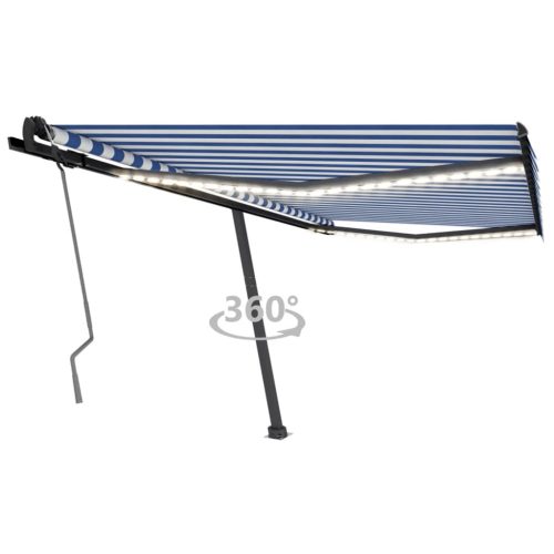 Tenda na ručno uvlačenje s LED svjetlom 450x350 cm plavo-bijela