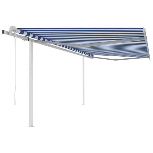 Automatska tenda sa stupovima 4,5 x 3,5 m plavo-bijela