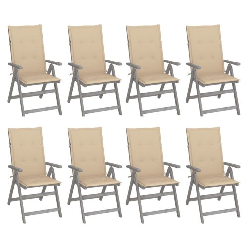 Nagibne vrtne stolice s jastucima 8 kom sive od bagremovog drva