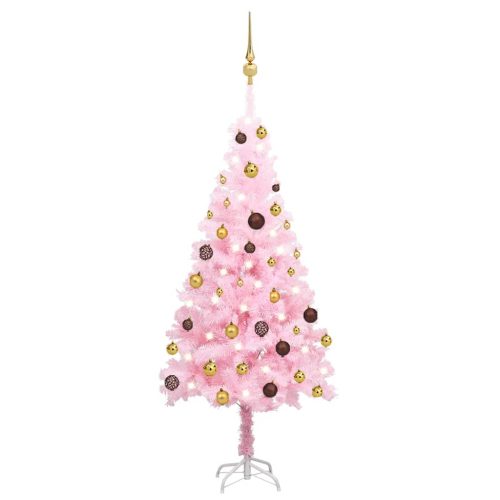 Umjetno osvijetljeno božićno drvce s kuglicama rozo 120 cm PVC