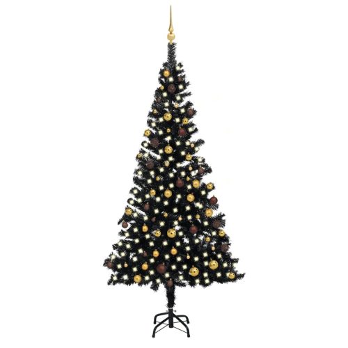 Umjetno osvijetljeno božićno drvce s kuglicama crno 240 cm PVC