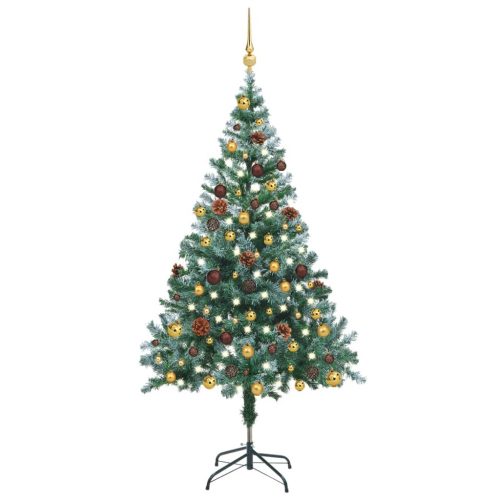Osvijetljeno božićno drvce s mrazom, šiškama i kuglicama 150 cm
