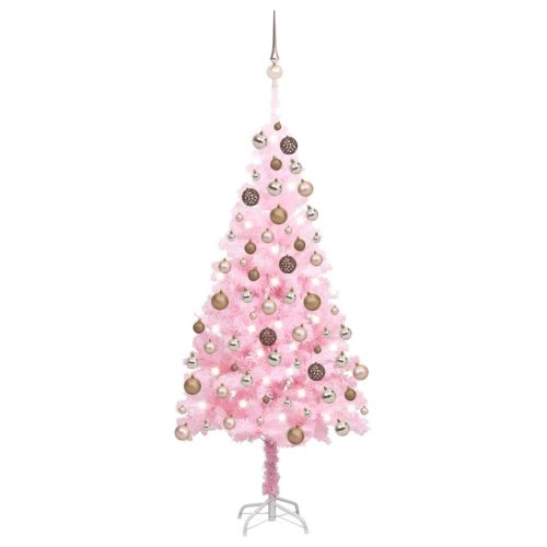 Umjetno osvijetljeno božićno drvce s kuglicama rozo 150 cm PVC